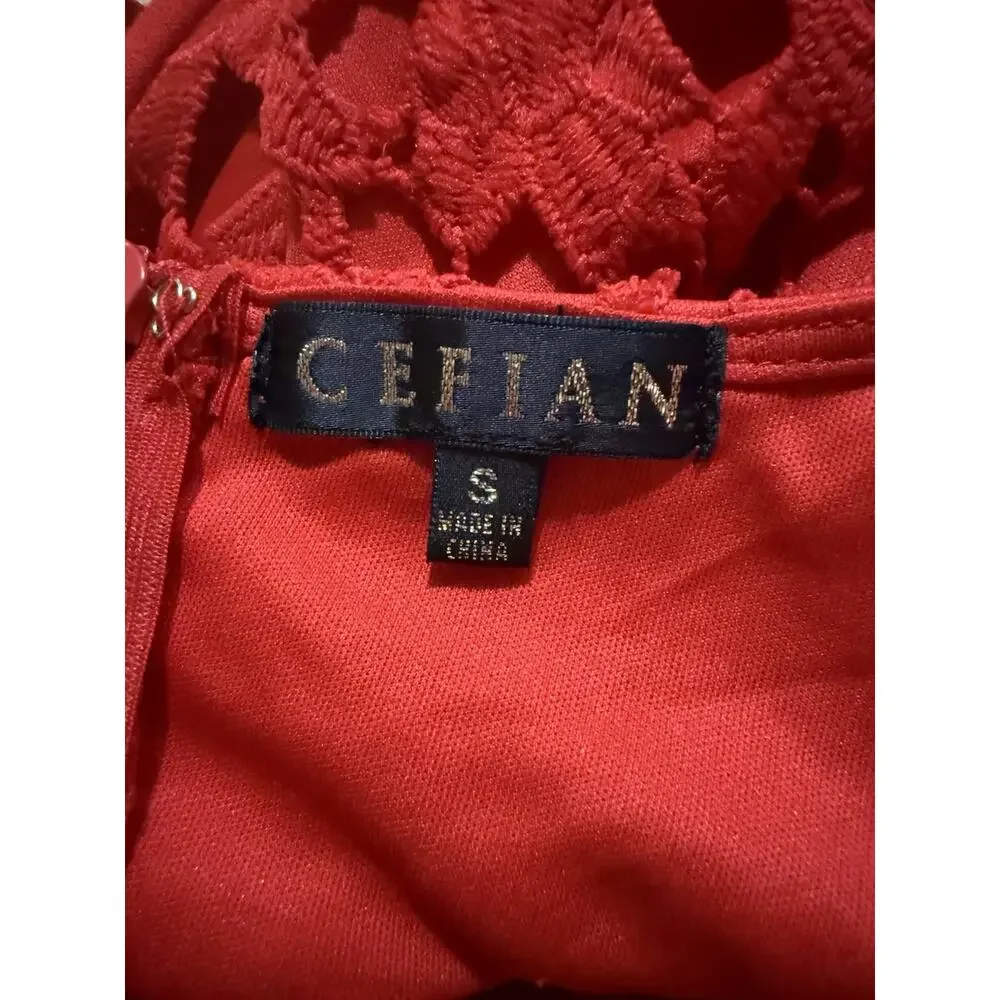 Cefian Red Lace Halter Dress Small Sheath Cocktail Wedding Guest Date Night - Picture 9 of 11